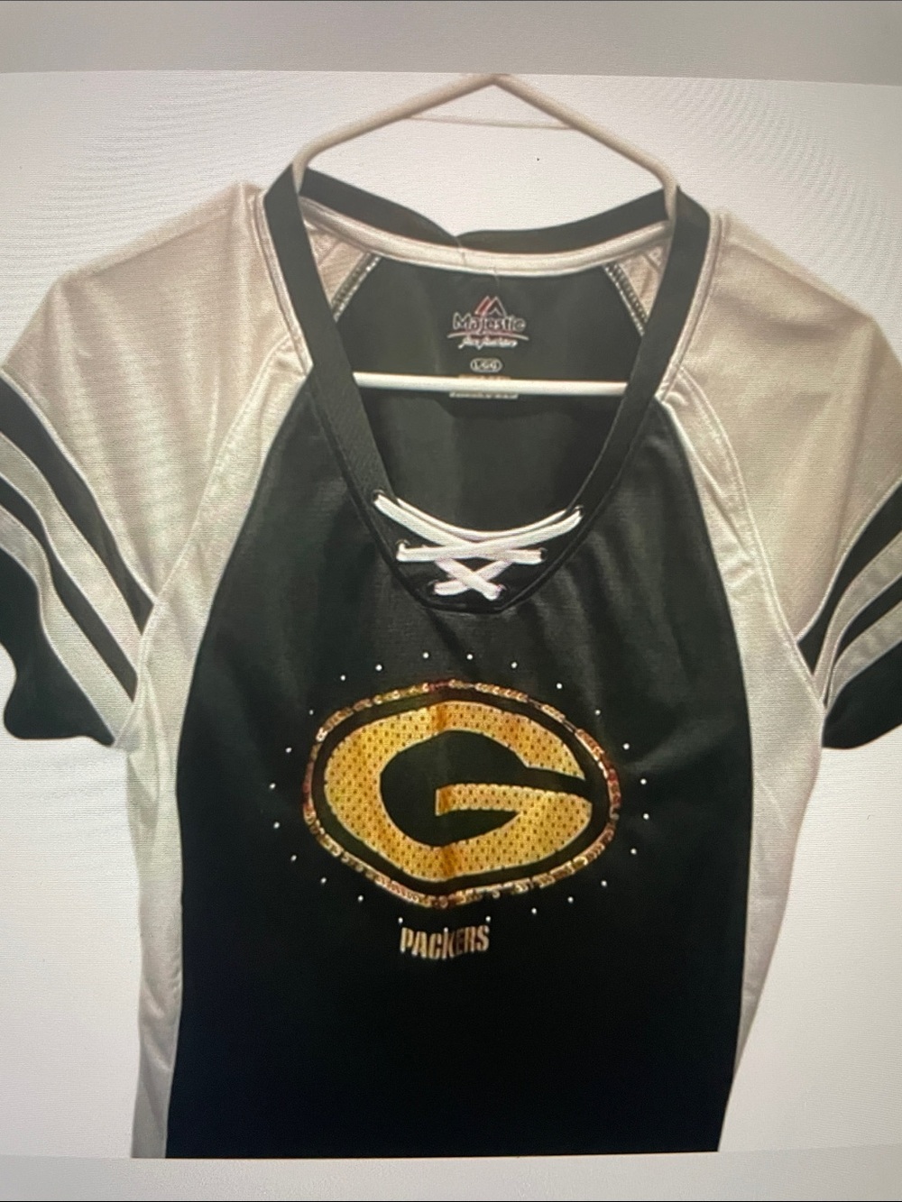 Majestic Green Bay Packers Women’s Black and Gold Lace-Up Jersey Top